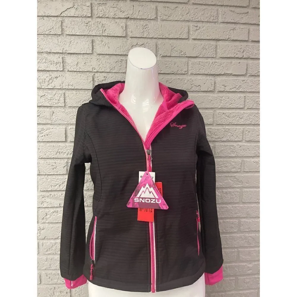 Snozu Black & Pink Faux Fur Hoodie Girls Jacket Size M (10/12) NWT